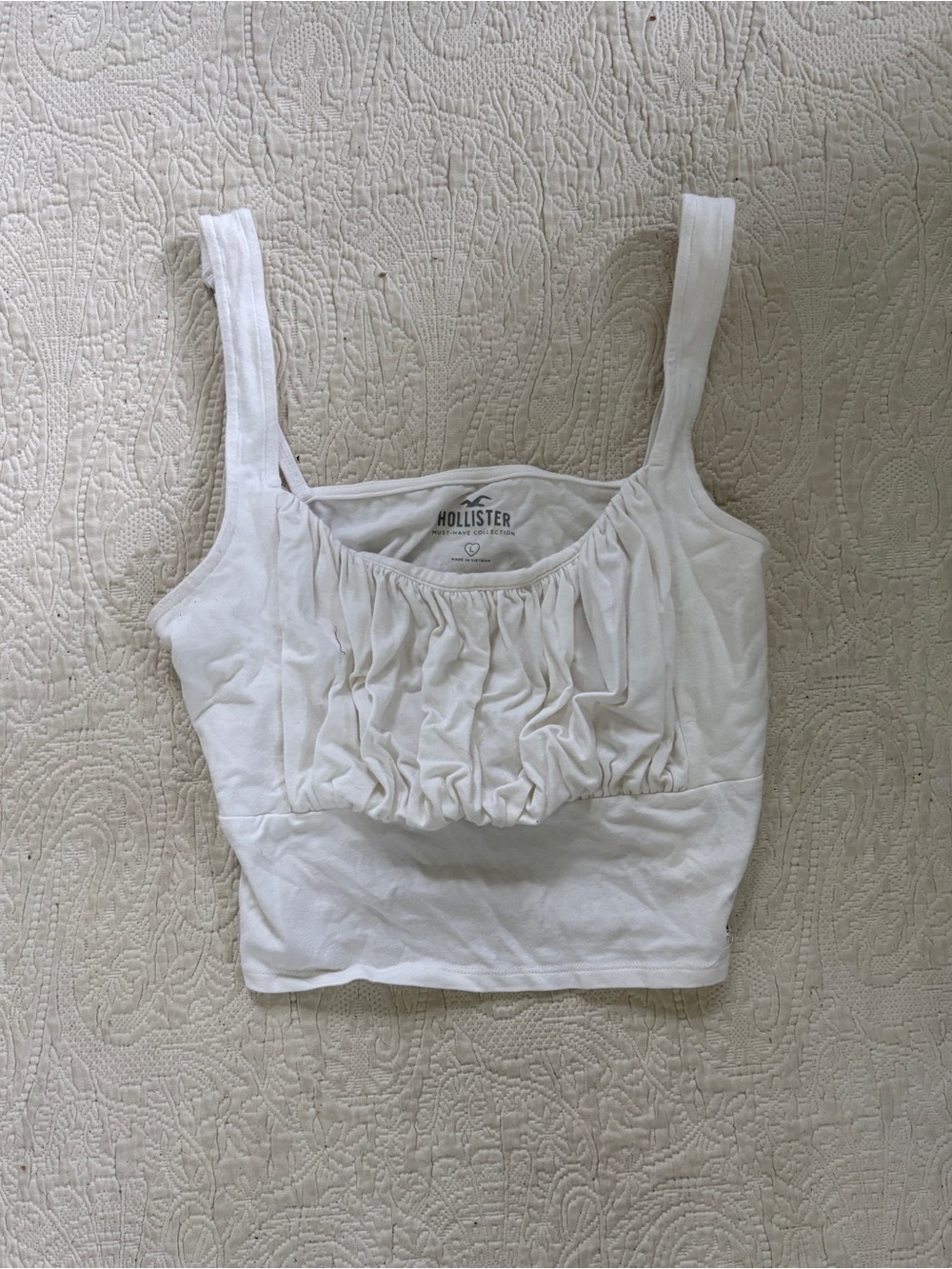 Hollister White Ruched Crop holter top - size large